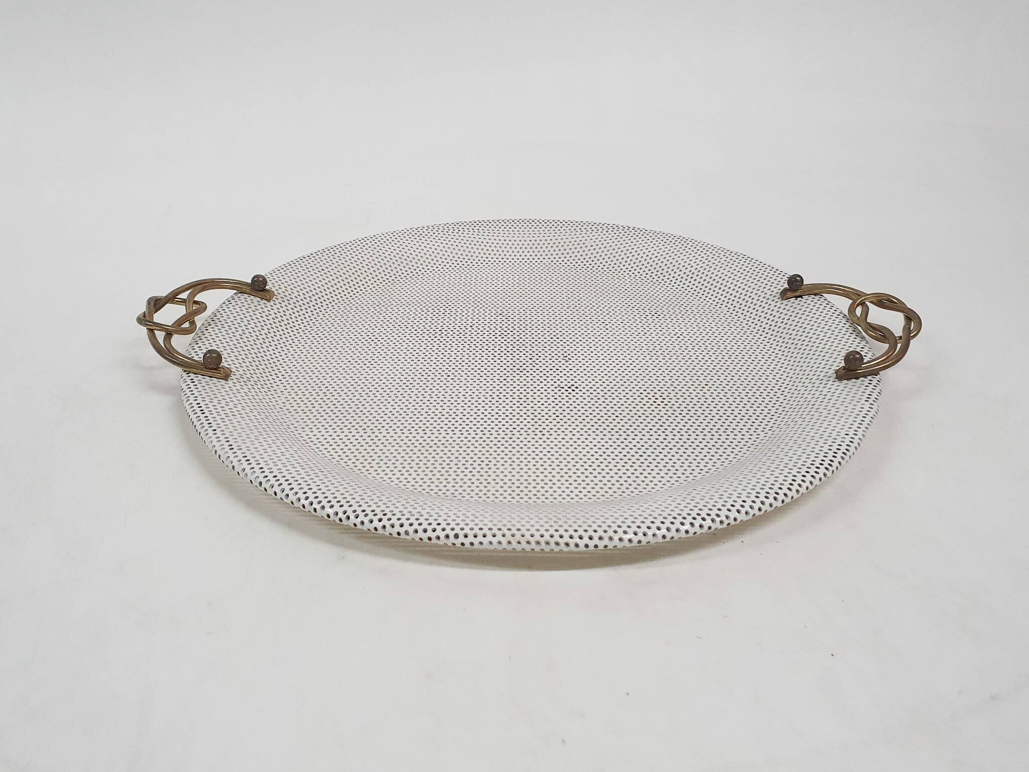White metal perforated serving plate, attrb. to Matthieu Mategot, 1960's