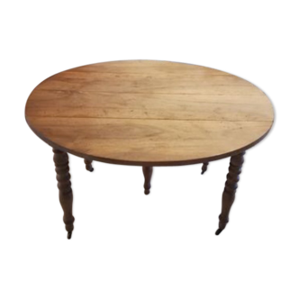 Ancienne Table ronde Louis Philippe en bois massif Poirier et 2 rallonges