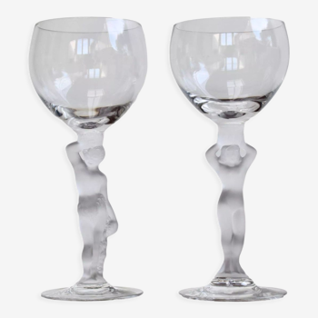 Set of 2 Bayel vintage crystal wine glasses