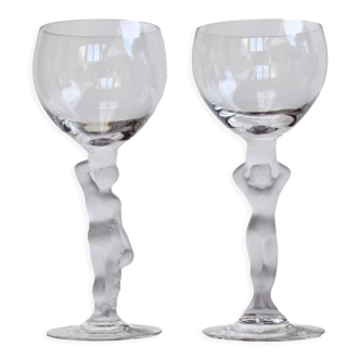 Set of 2 Bayel vintage crystal wine glasses