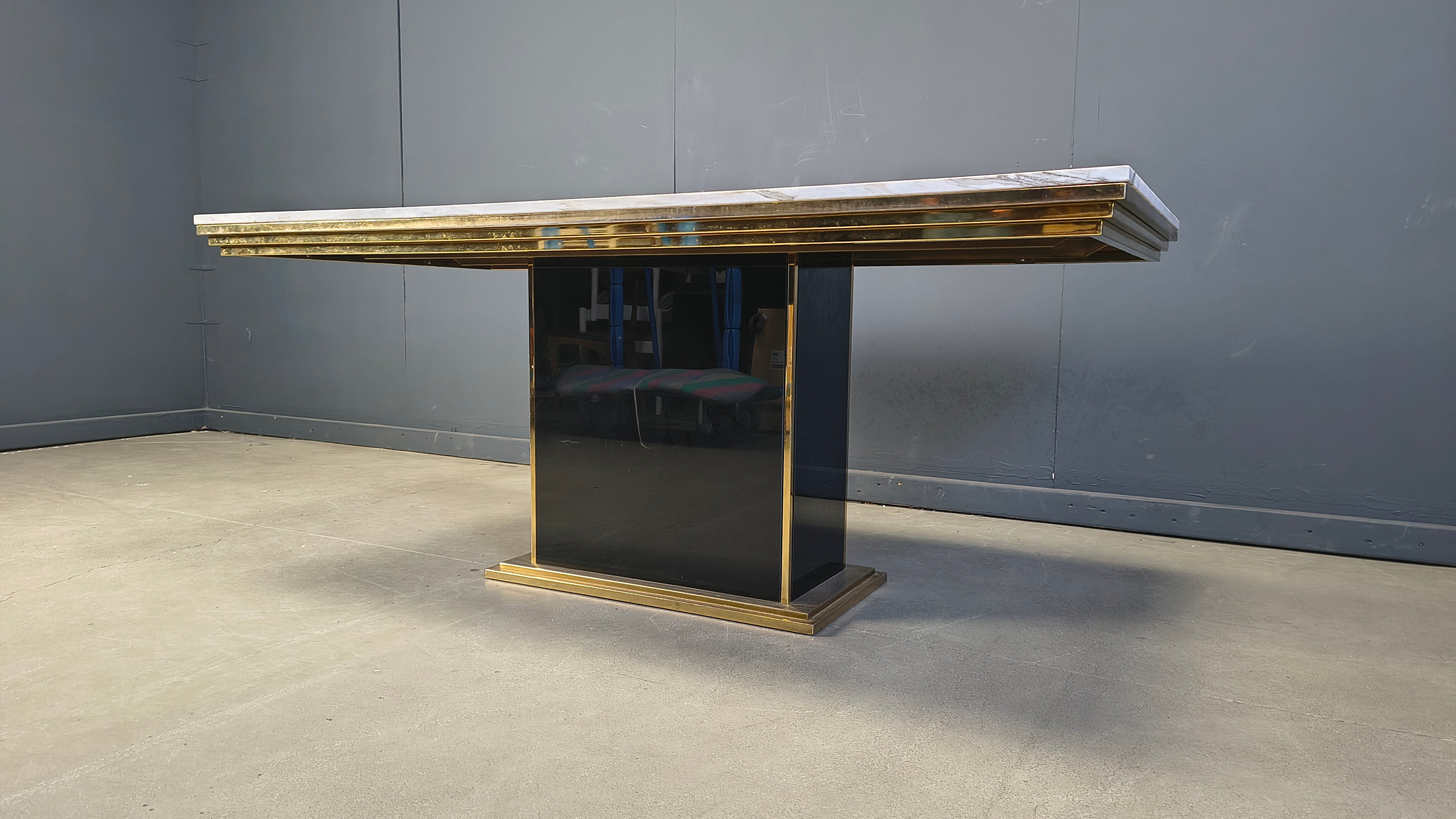 Vintage white marble and brass dining table, 1970s