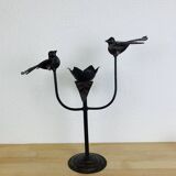 Bougeoir brutaliste fer forgé aux oiseaux