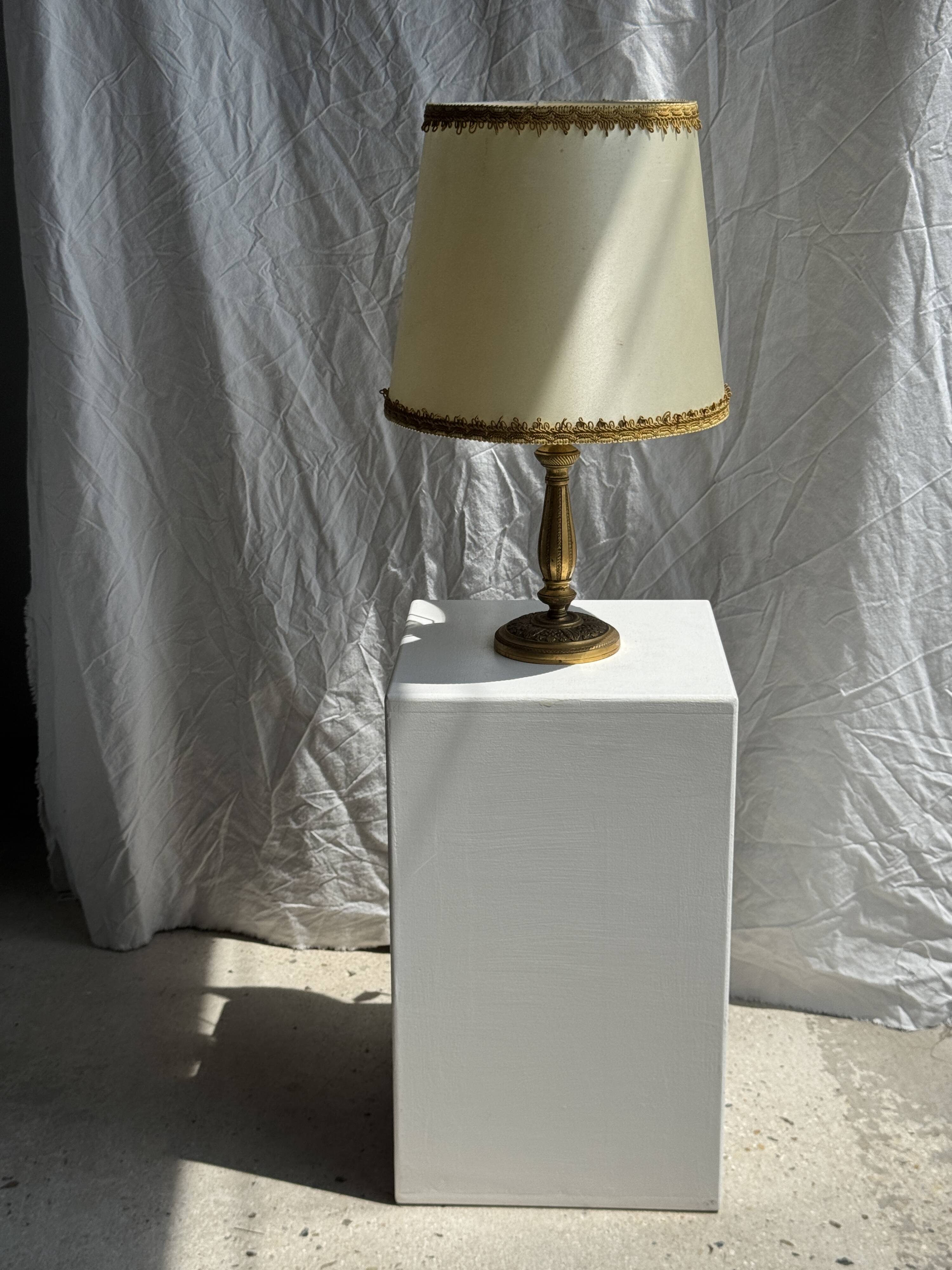 Small classic gold brass lamp with cream shade H48
