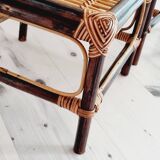 Trio of nesting tables in wood and rattan