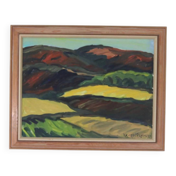 Huile sur toile suédoise « Paysage » de Kersti Flyckt