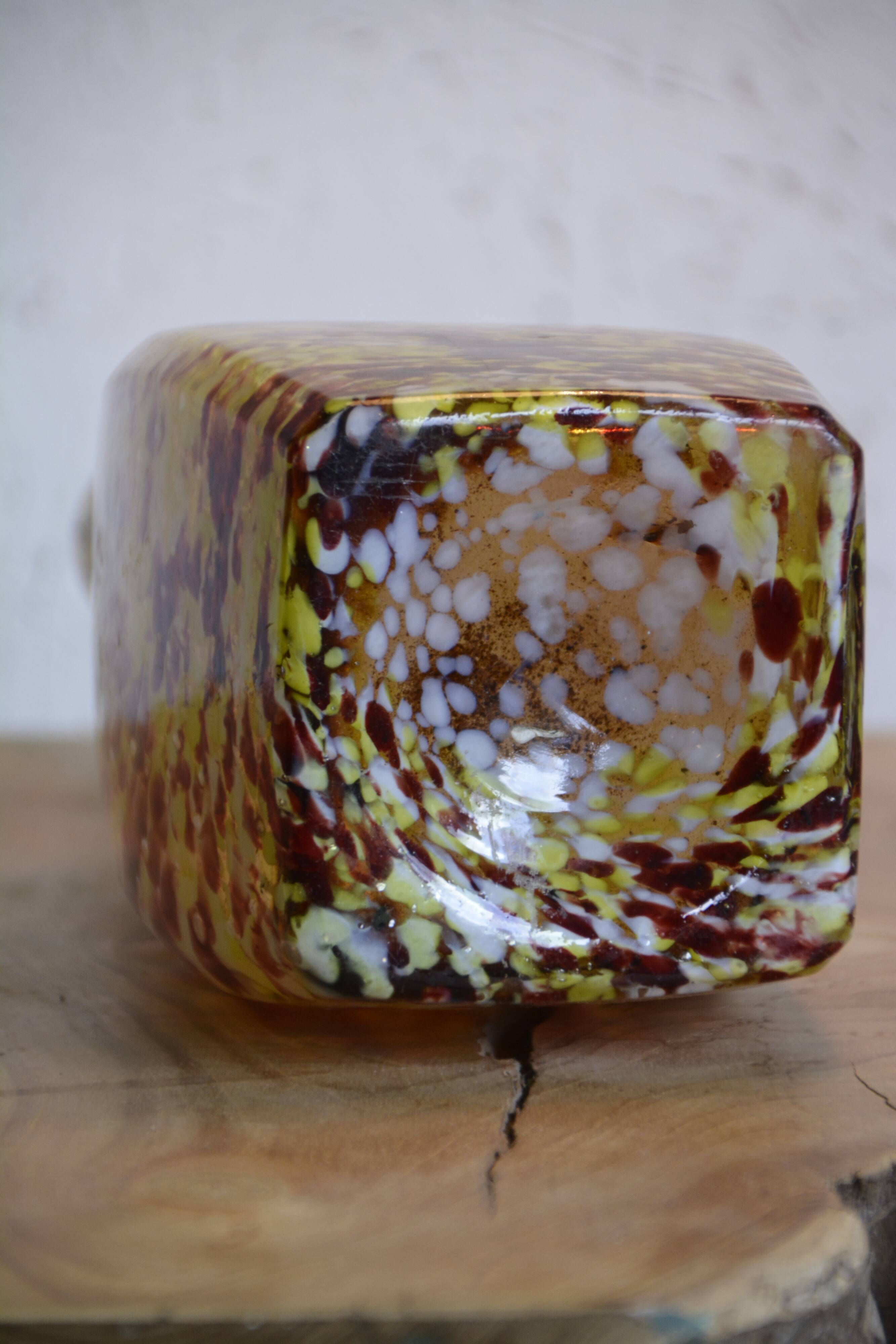 Yellow and white speckled decanter