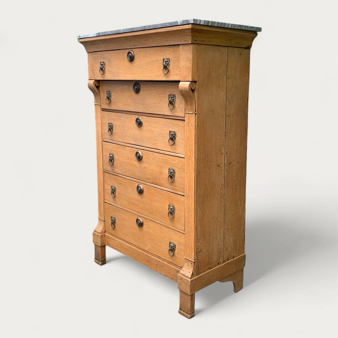 Empire high chest of drawers in solid raw oak