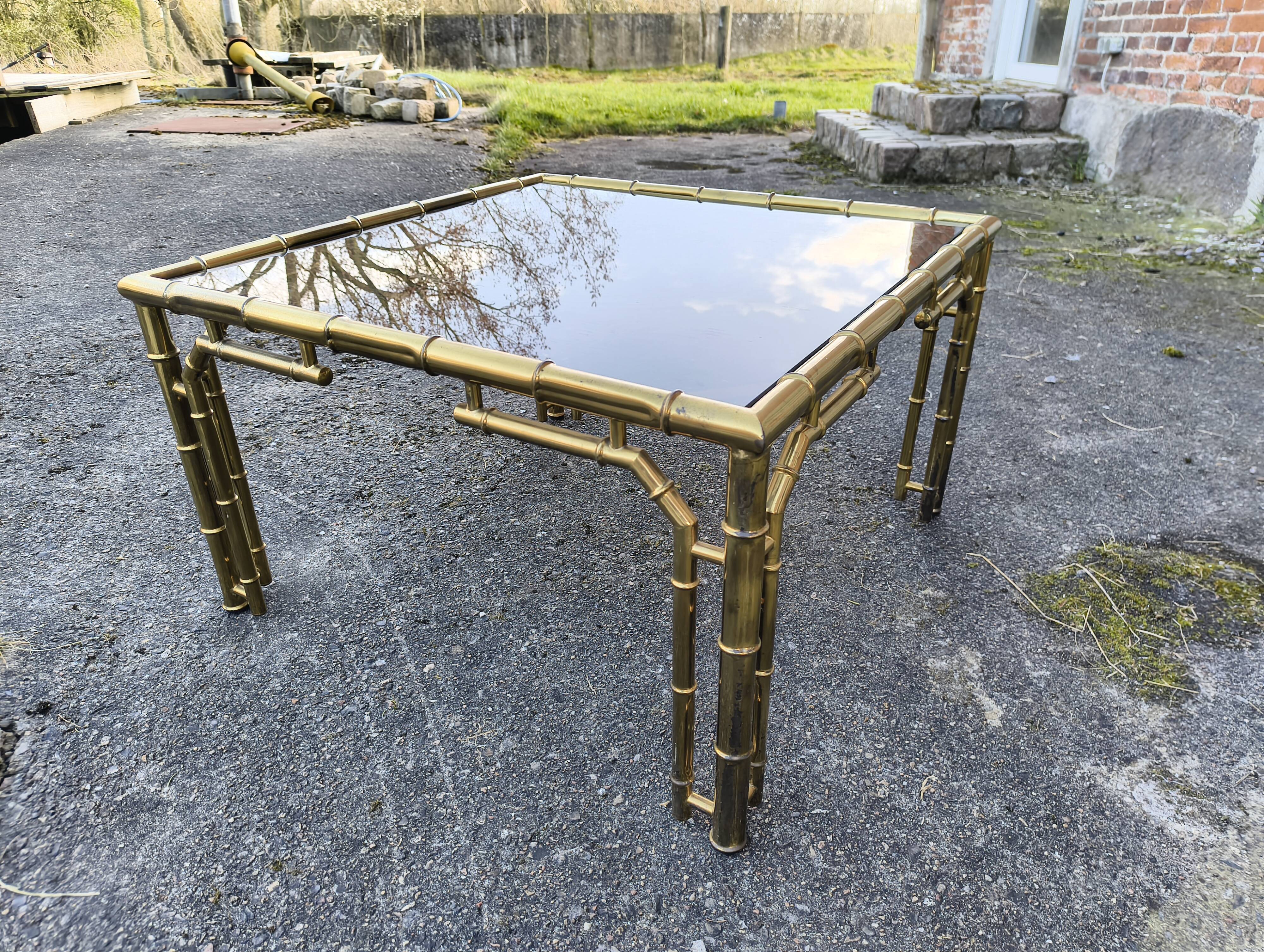 italian brass coffeetable with smoking glass in bamboo style