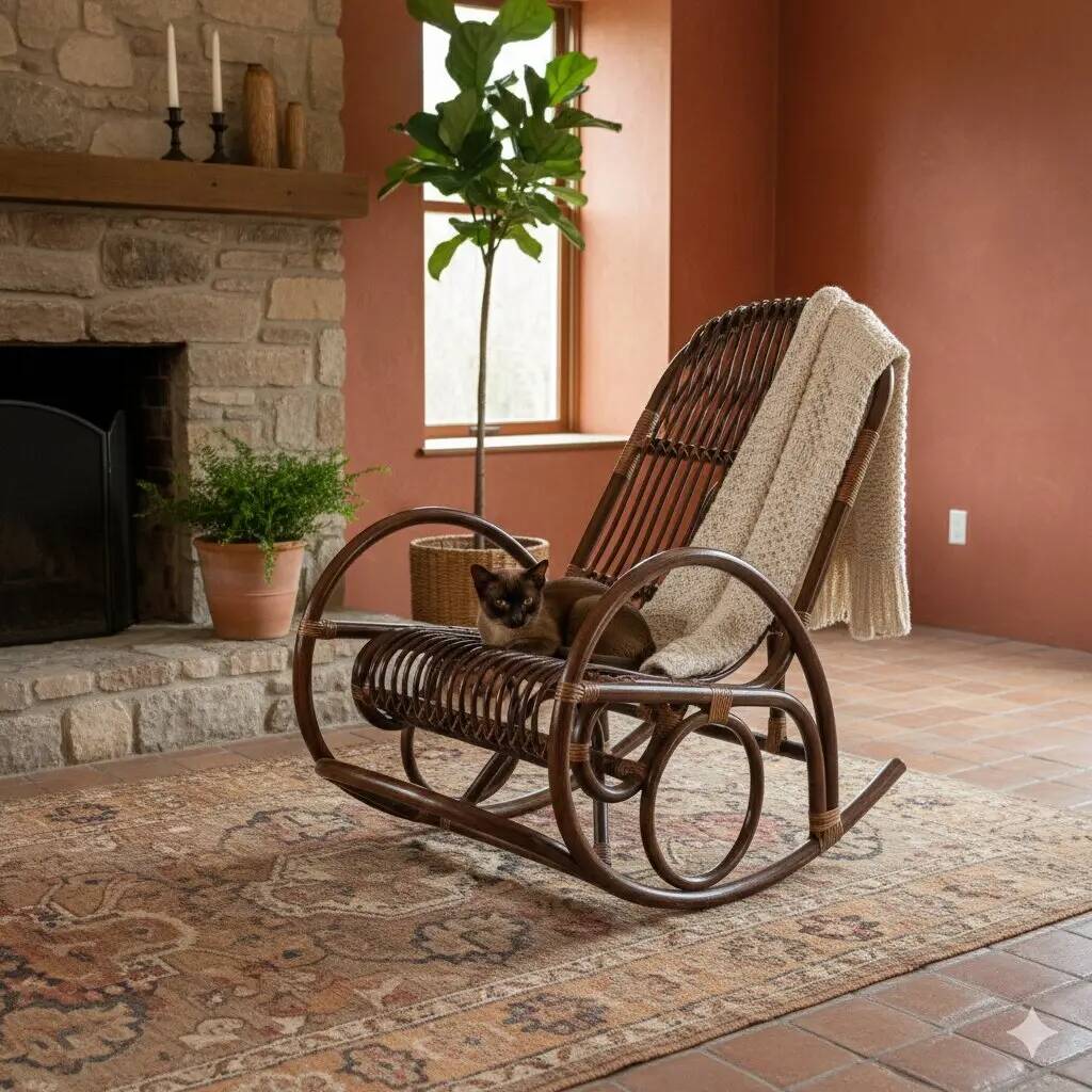 Vintage bamboo rocking chair, design, Italy, 1970s