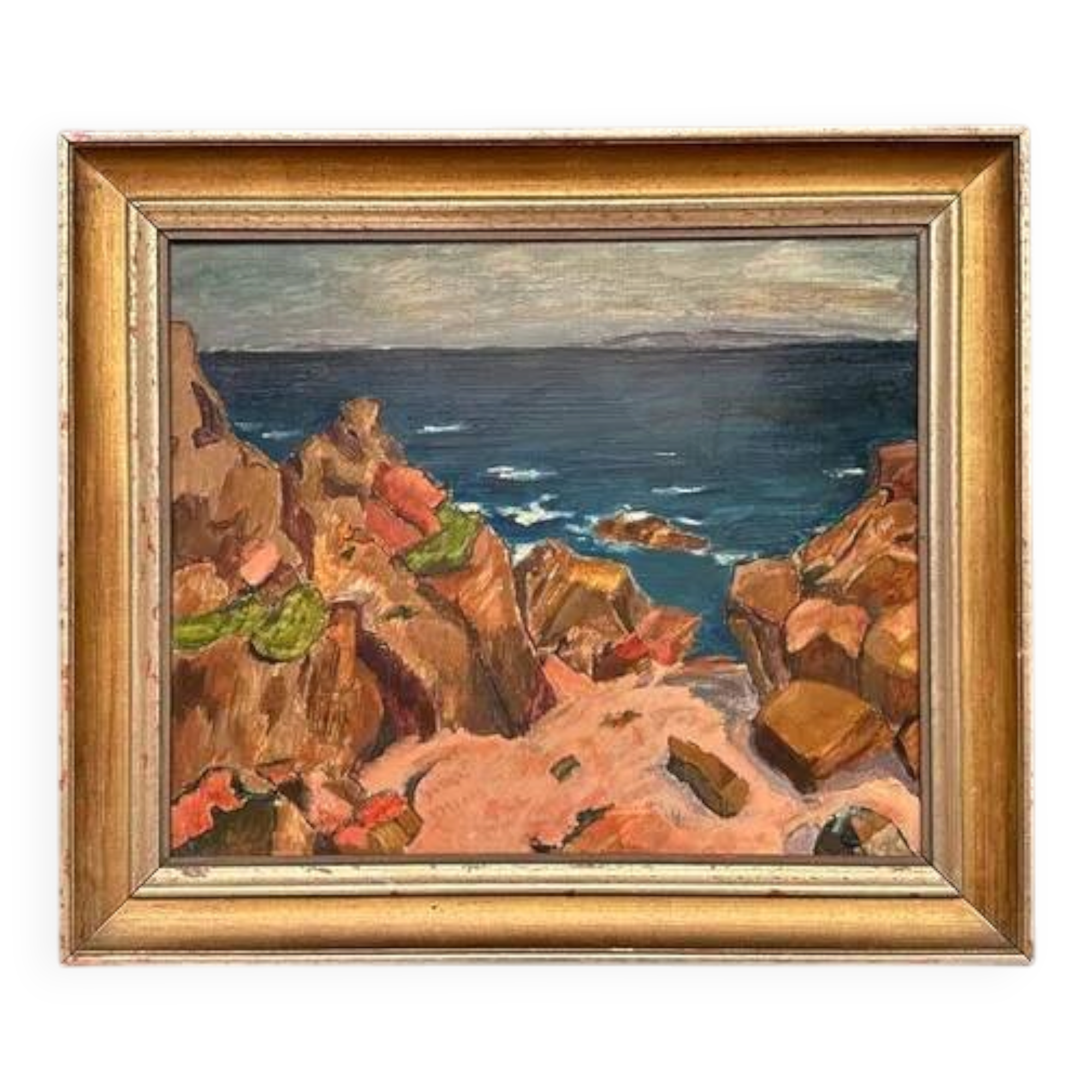 Original Swedish Oil on Panel – “Coastal motif” by Unknown Artist – Vintage & Framed – 53 × 46 cm (20.8" x 18.1")