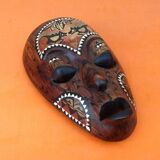 African / Tribal hanging mask Carved wood inlaid with mother-of-pearl
