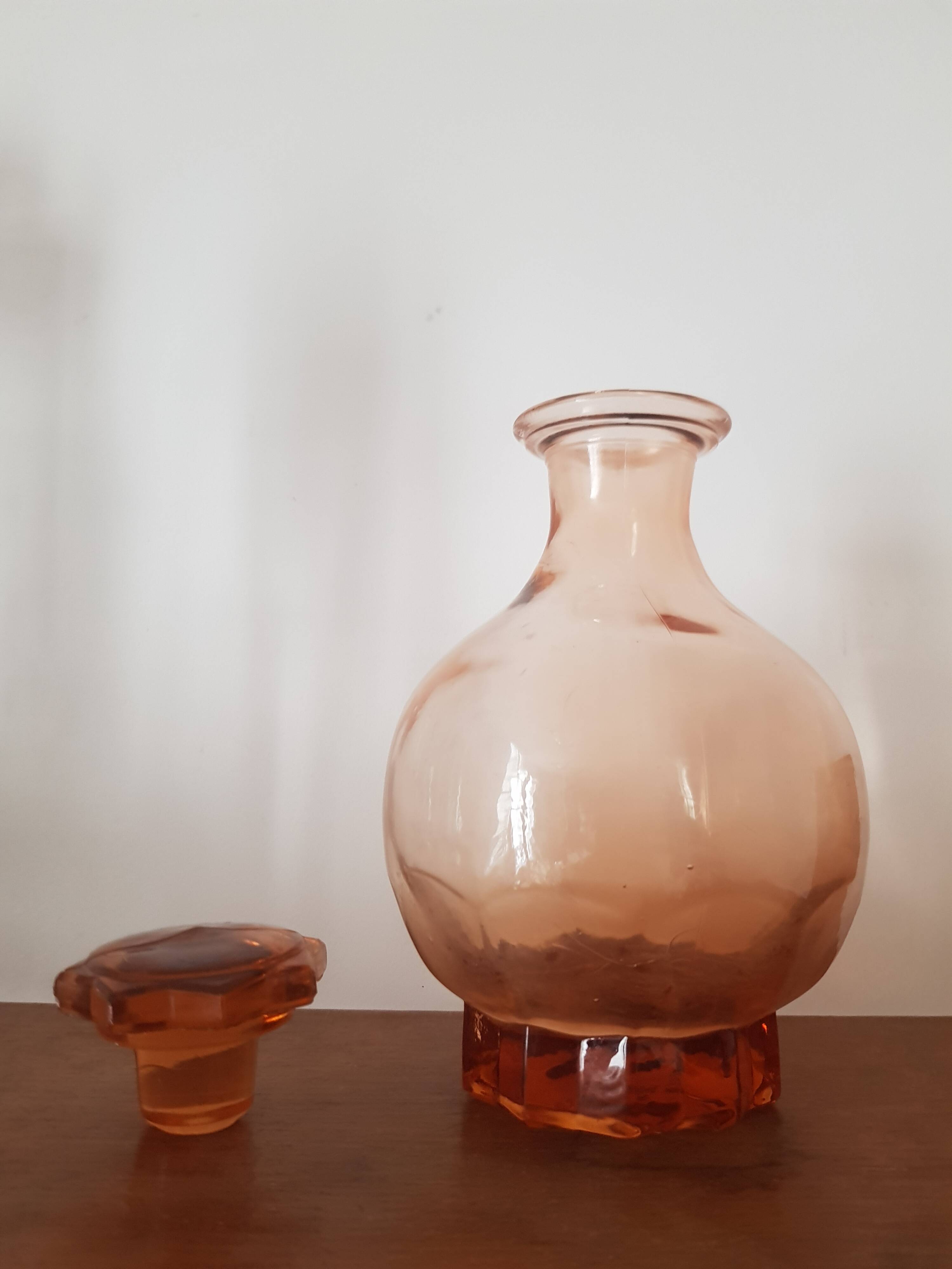 Vintage pink glass liqueur carafe