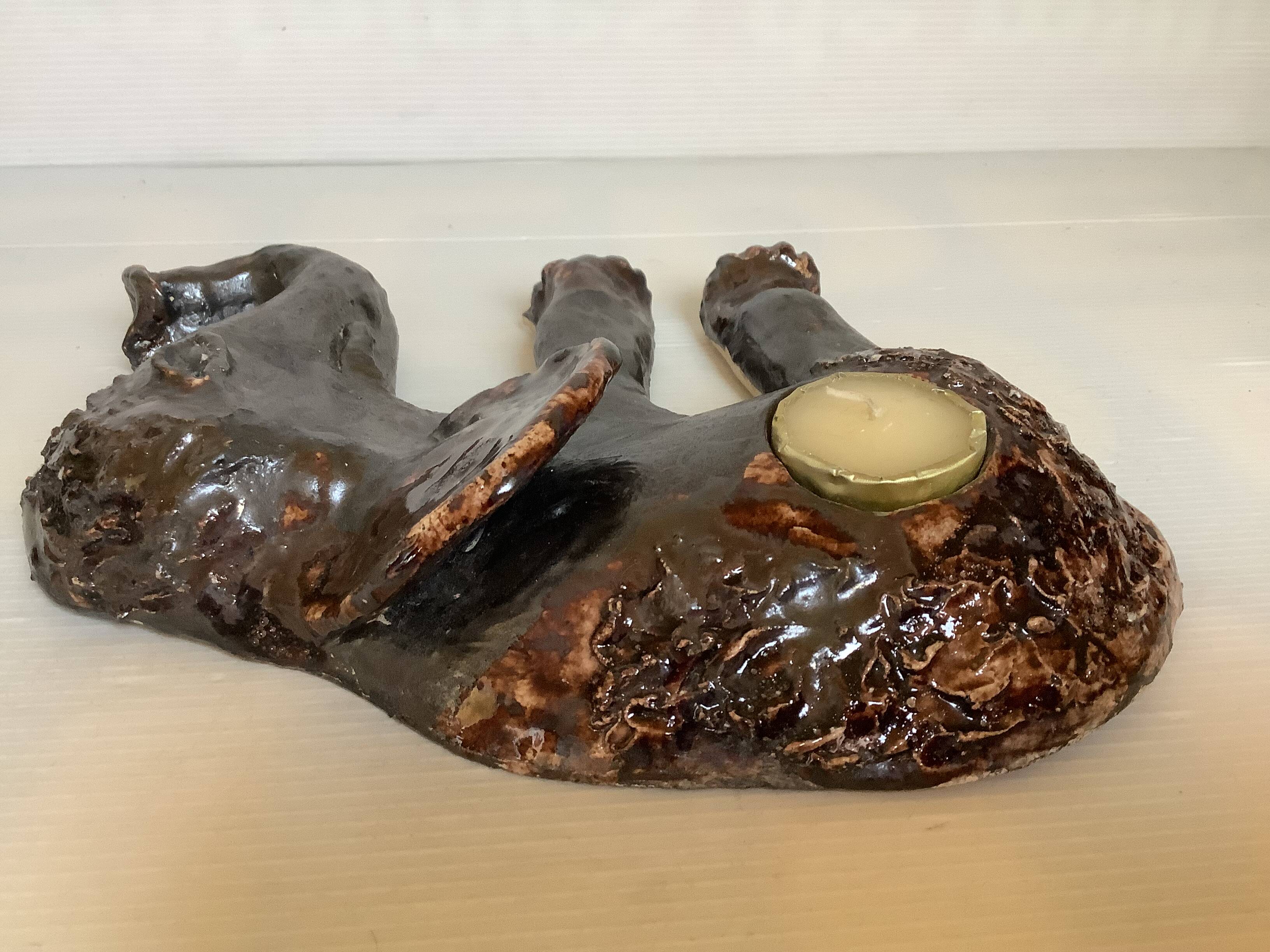 Iridescent ceramic elephant candlestick signed