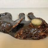 Iridescent ceramic elephant candlestick signed