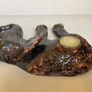 Iridescent ceramic elephant candlestick signed