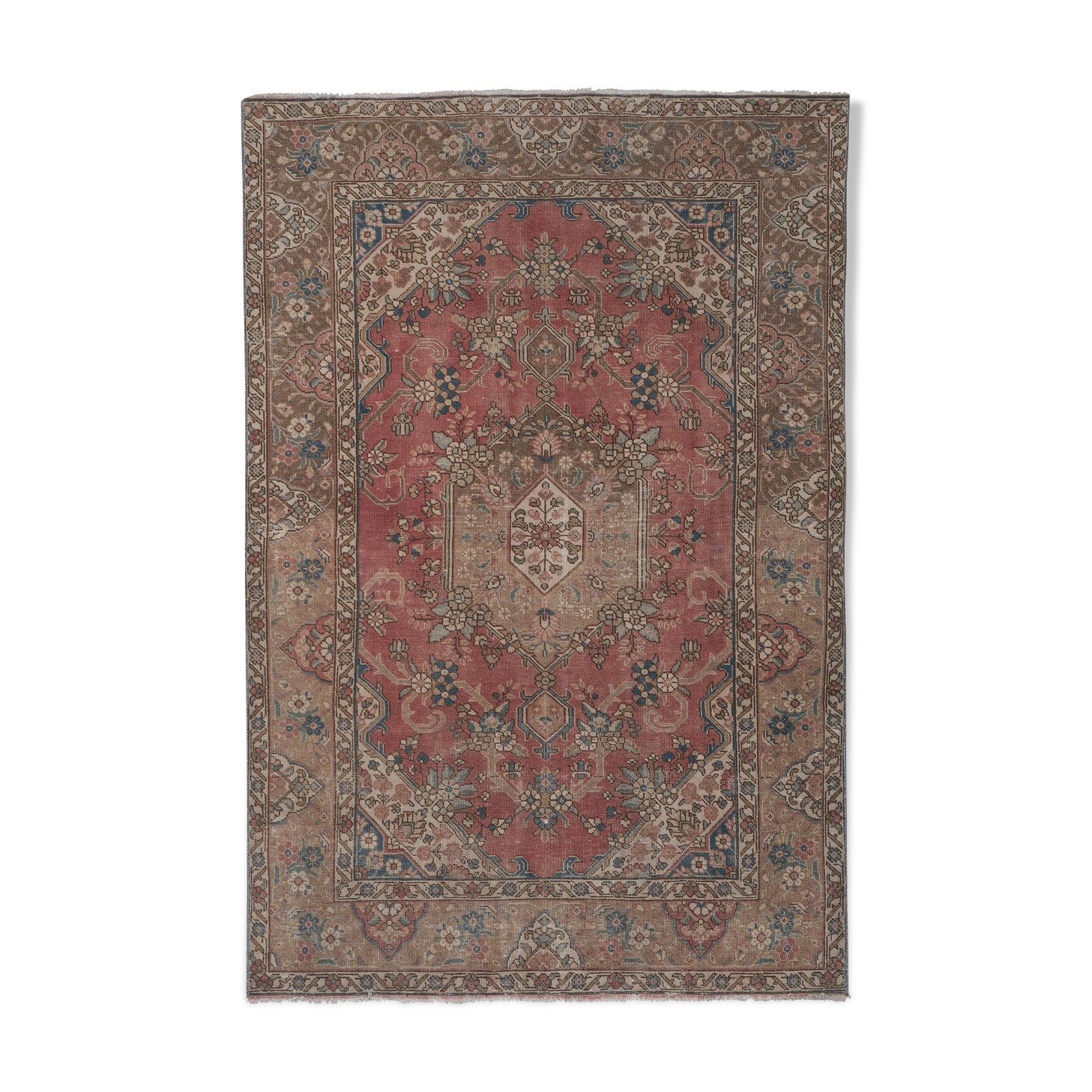 Vintage Handknotted Turkish Unusual Rug with Floral Border 4'5" X 6'4"