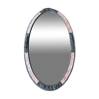Oval pink art deco mirror 80x47cm