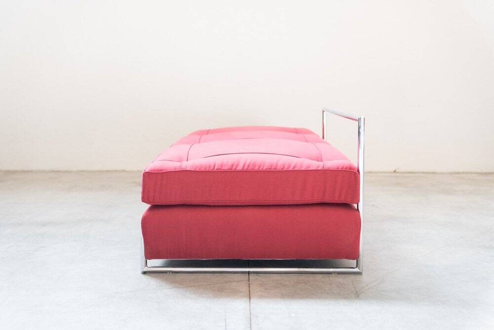 Vintage 1980s Eileen Gray Red Fabric and Metal Daybed