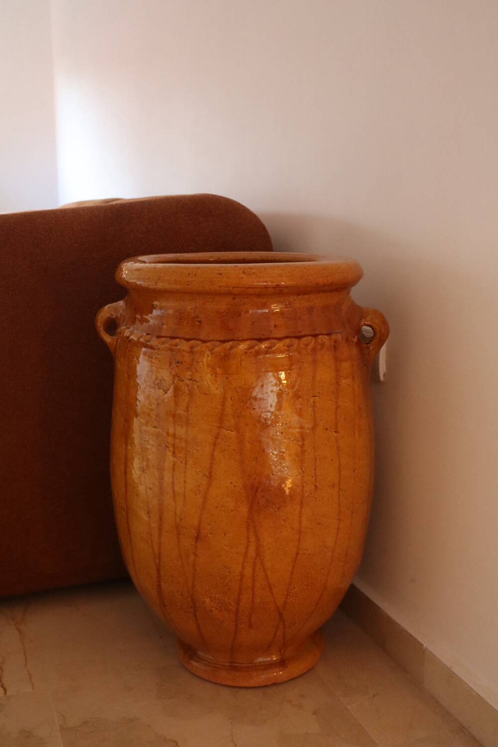 Large terracotta jar tamegroute enameled in curry yellow