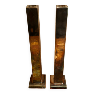 Pair of Silver-Plated Candle Holders H 29 cm - Modernist