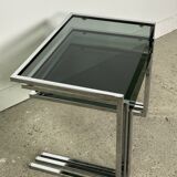 Nesting table in chrome metal and smoked glass 1980