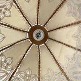Antique hanging lampshade in rattan and openwork embroidered fabric