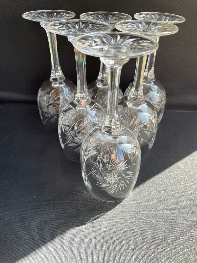 Cristal de Bohème - Verres à eau ou à vin (6) - Moderne milieu de siècle - Cristal taillé main