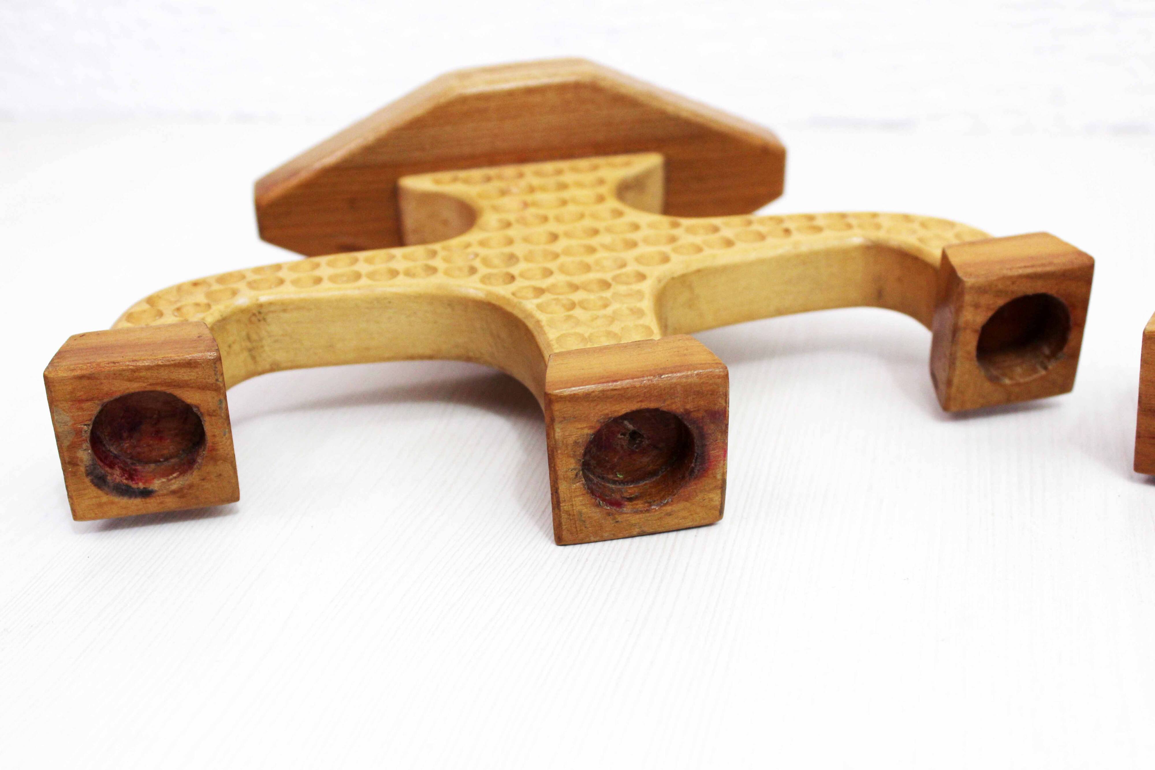 Pair of anthroposophical wooden candlesticks