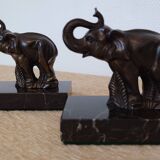 Art Deco bookends signed Gallot – elephants in spelter on marble