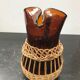 Carafe juice service with 4 orange blown glass glasses + vintage wicker