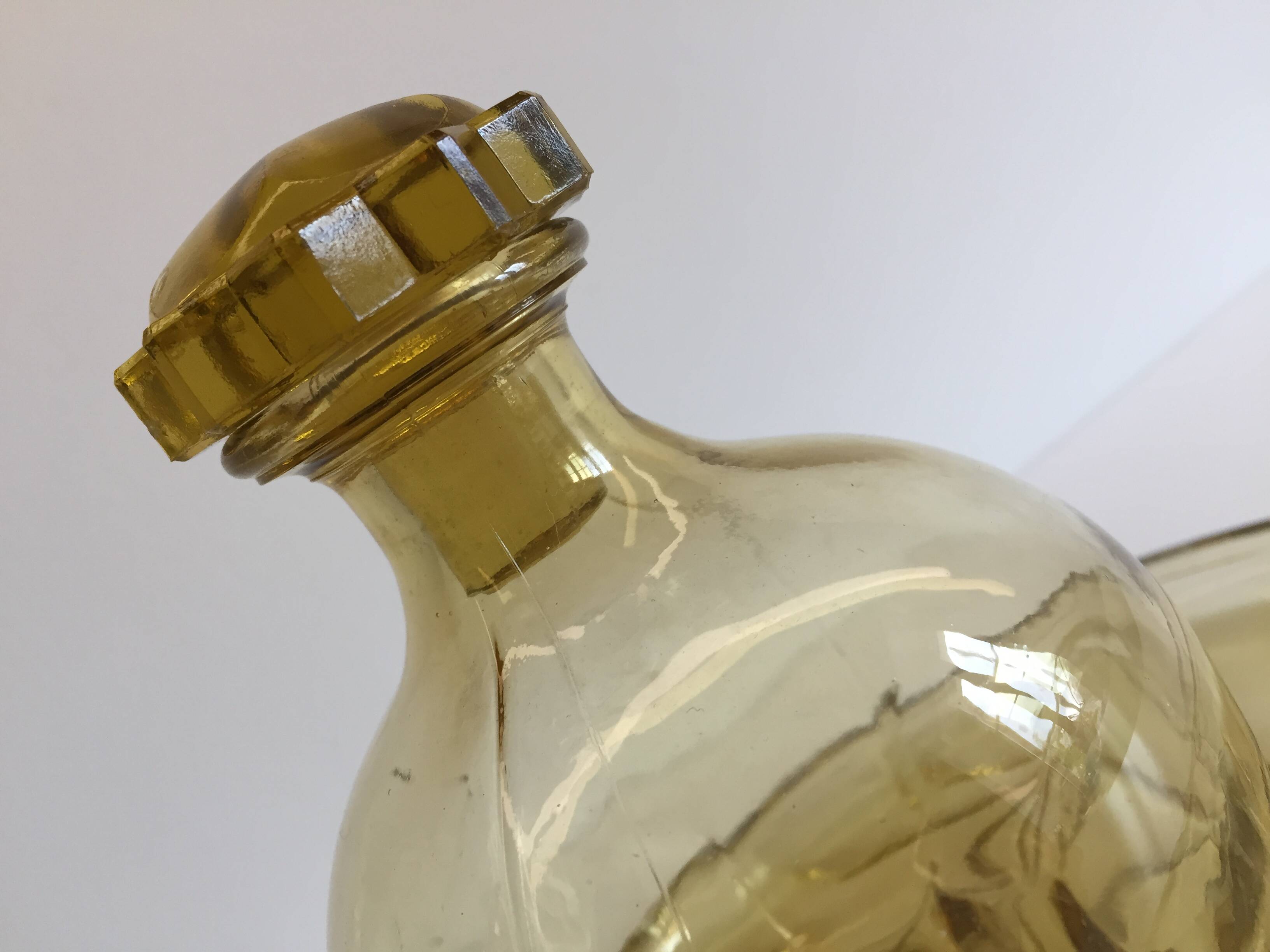 ART DECO Tray and Carafe Amber Yellow Glass