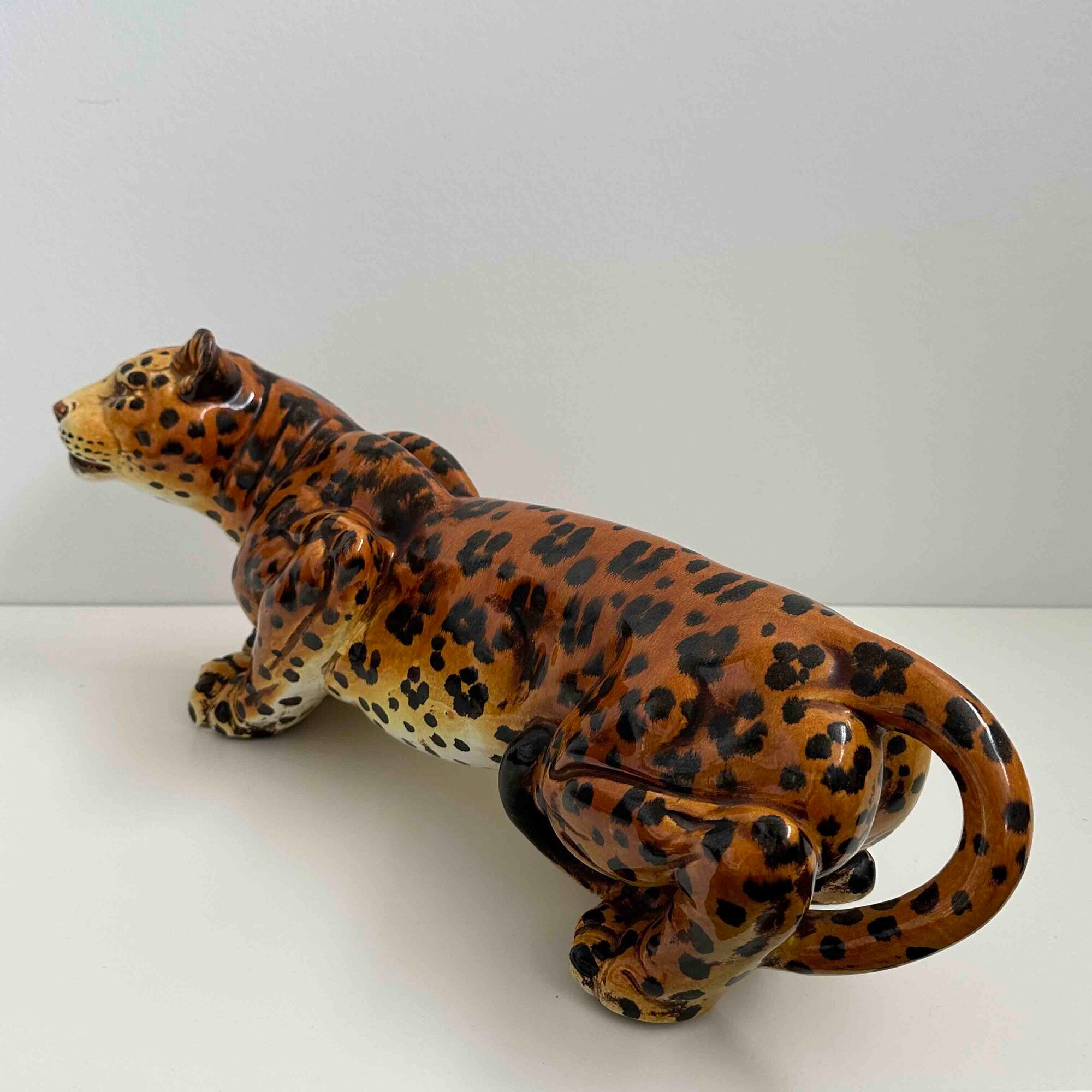 Italian handpainted leopard in ceramic, 1950s