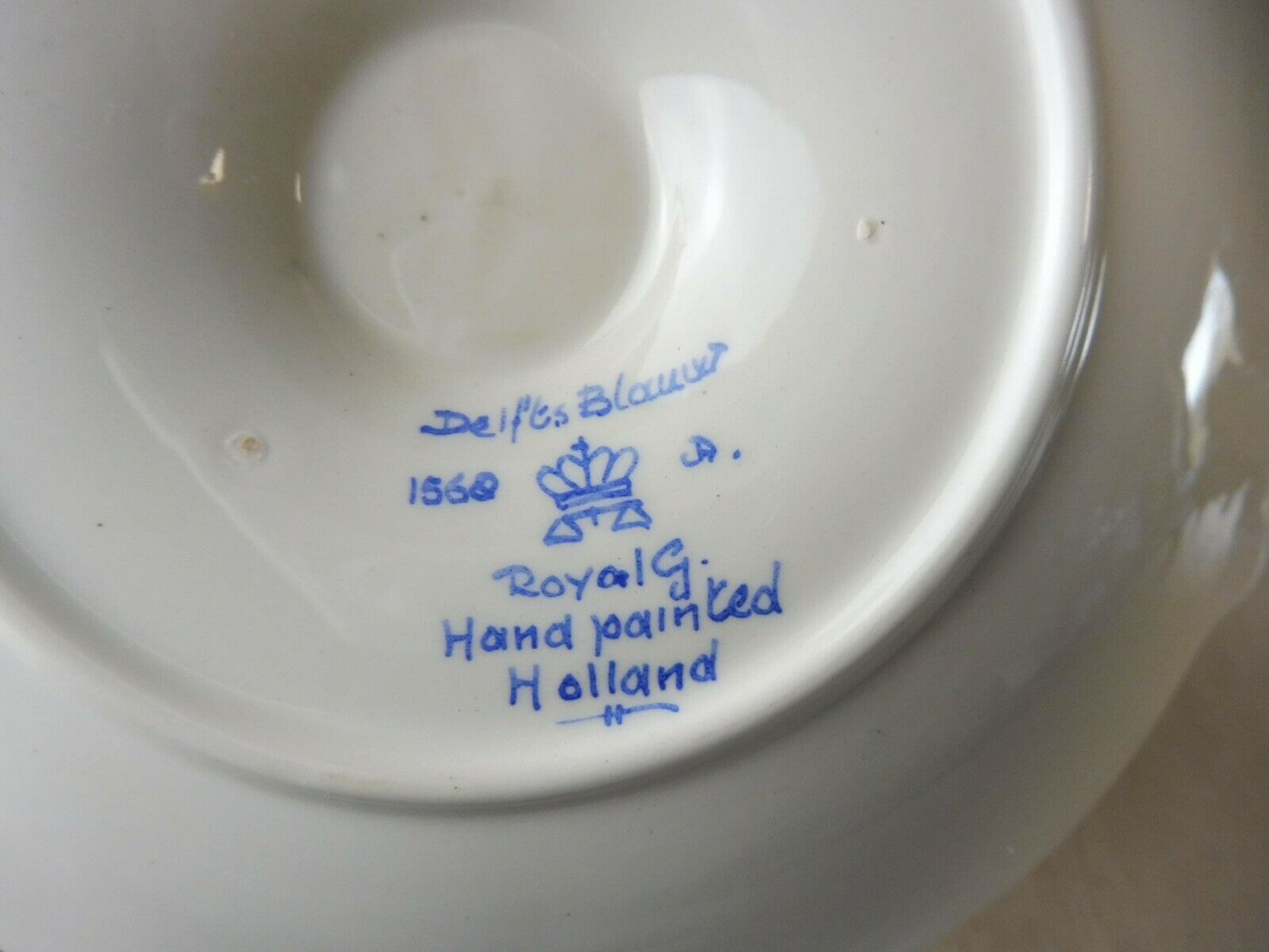 Old ceramic candle holder, Delfts Blauw 1568