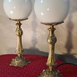 paire de lampes de chevet bronze et opaline 31x11 elec refait a neuf