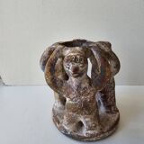 Terracotta Candle Holder Dancing 3 Aztec Characters - Tribal Art