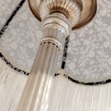 Silver plated bronze lamp with handmade fringe shade