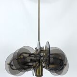 Postmodern brass and thick glass chandelier by Gino Paroldo. Italy 1970s