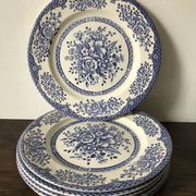 Set of 6 English flat plates, in ironstone ceramic, flower patterns