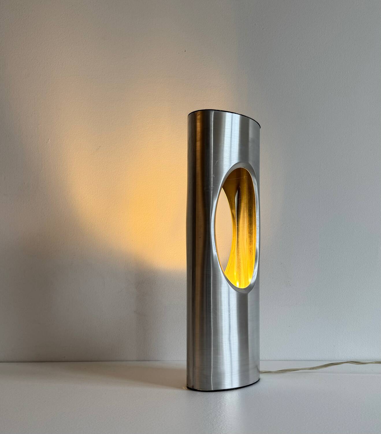 Vintage table lamp, aluminum, France 1970