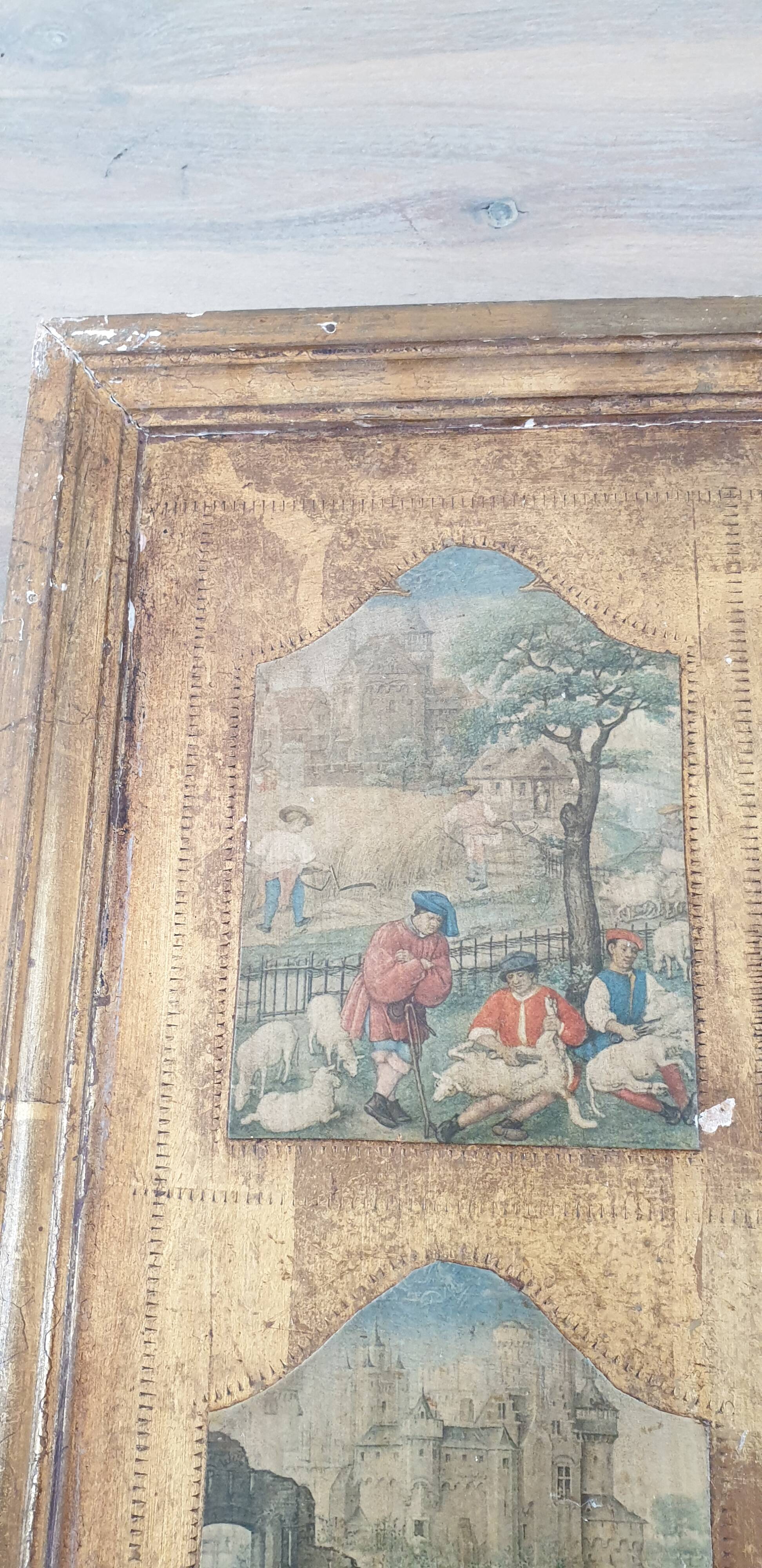 Tableau en bois scènes médiévales 1920/1930