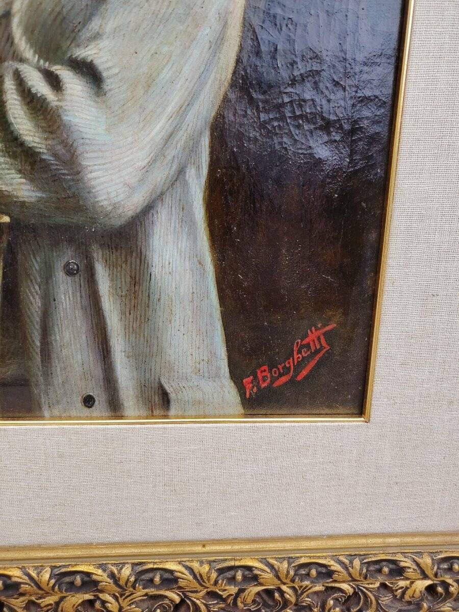 Oil painting on canvas by Pietro Mascagni, composer from the early 1900s.