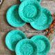 Set of 8 vintage green faience dessert plates, majolica.