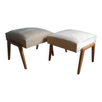 Paire de grands ottoman repose pied pouf vintage année 50