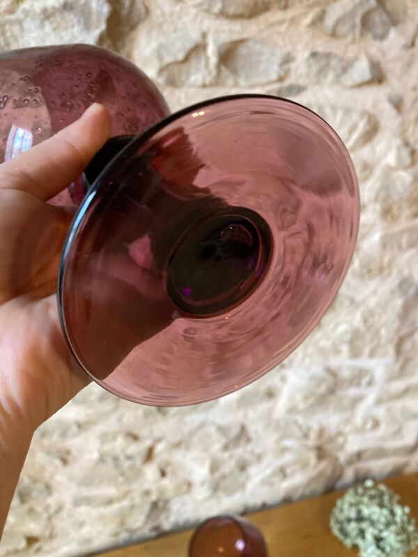 Duo de coupes en verre bullé teinté violet