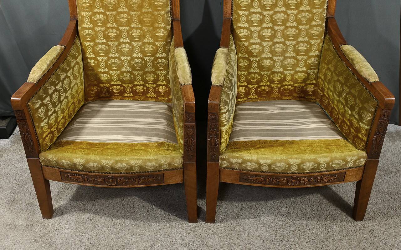 Pair of "Bergère" Armchairs in Mahogany, Empire Period – Early 19th Century