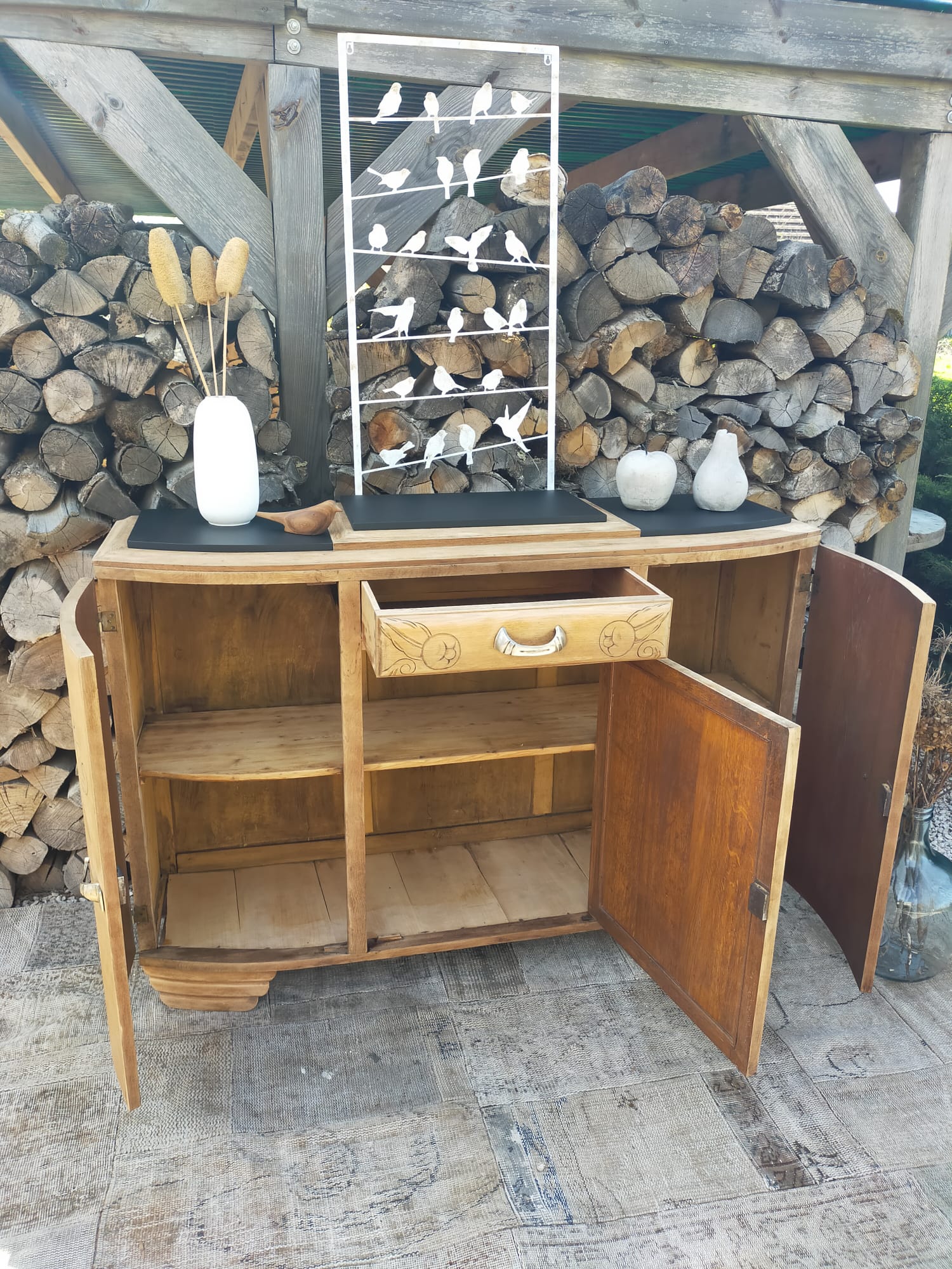 Buffet ancien art déco bois et marbre