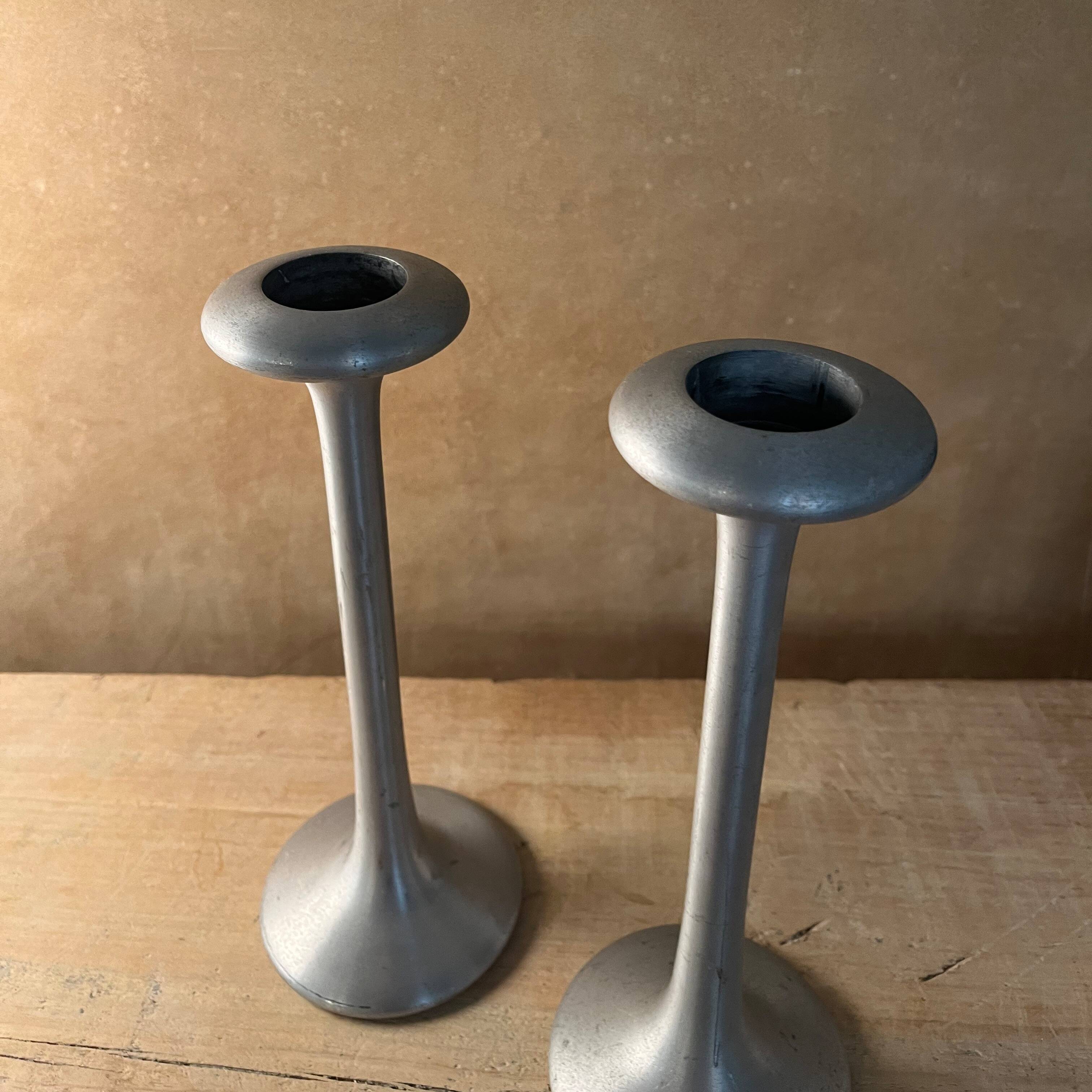 Pair of kagla aluminum candlesticks by carl ojerstam for ikea