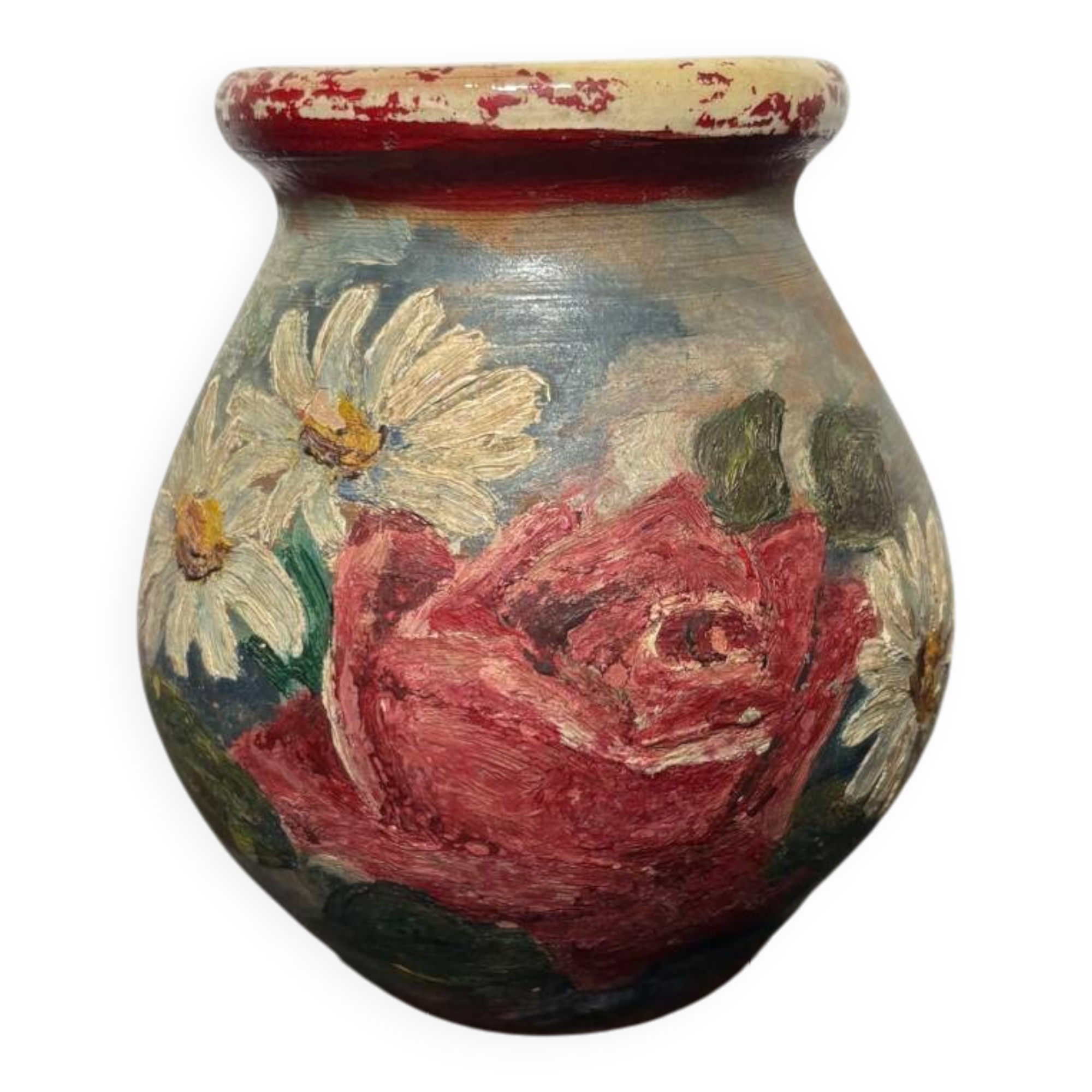 Small grease pot, foie gras pot, confit in painted glazed terracotta