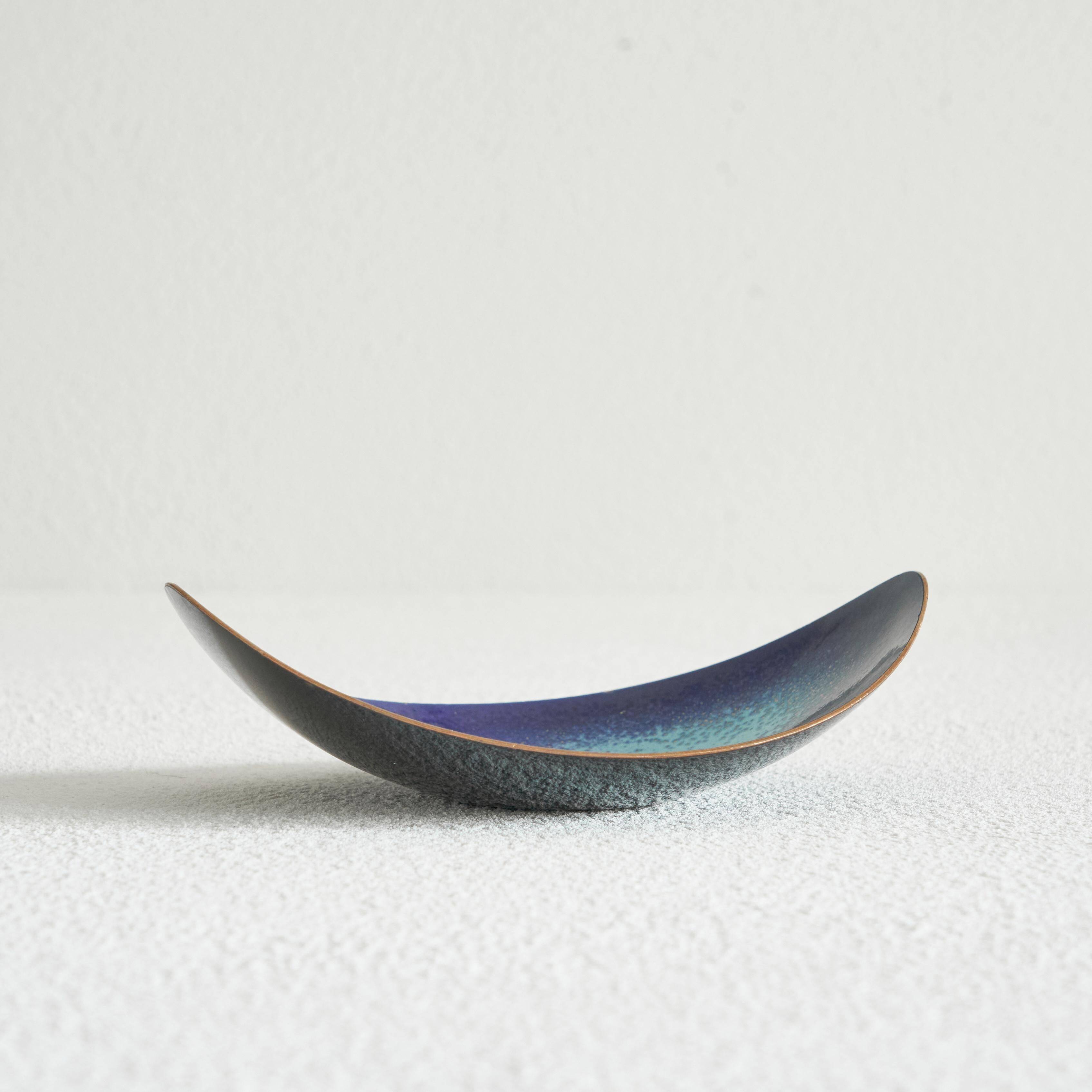 Enamelled copper bowl in gondola shape from the 1960s.