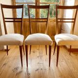 4 scandinavian chairs with seating in buckle fabrics